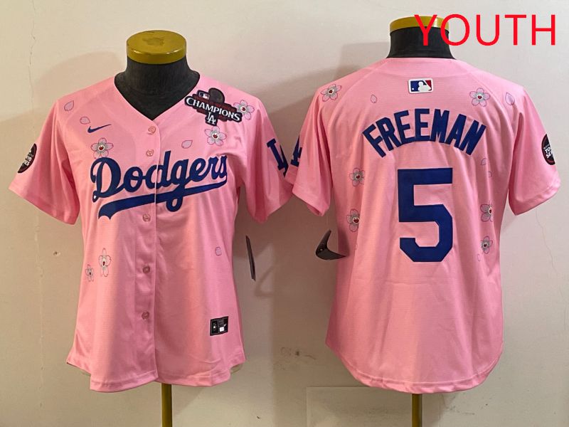 Youth Los Angeles Dodgers #5 Freeman Pink Sakura Edition 2025 Nike MLB Jersey style 4->youth mlb jersey->Youth Jersey